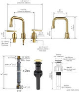 WOWOW Brushed Gold Bathroom Faucet Widespread Bathroom Sink Faucet 2 Handle Lavatory Tap 3 Holes with Drain and Supply Hoses Mordern Basin Taps
