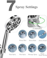 Shower Head with Handheld High Pressure Multi-Function 7 modes, Built-in Power Wash to Clear Tub, Tile & Pets, 5” High Flow Hand Held Rain Showerhead with Extra Long Hose and Adjustable Bracket