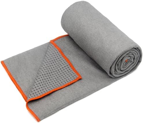Eunzel Hot Yoga Towel - Microfiber Non Slip Yoga Mat Towel with Grip Dot Sweat Absorbent Towel for Hot Yoga, Pilates and Fitness 72" x 24", Grey/Orange