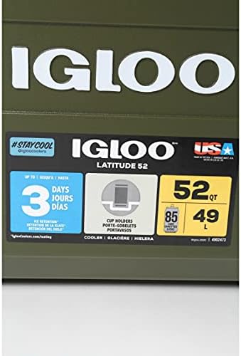 Igloo 60367 Sportsman Latitude 52 Cooler Box, Approx. 11.2 gal (49 L), Sportsman, Latitude, Outdoor, Camping, Leisure, Fishing, Green