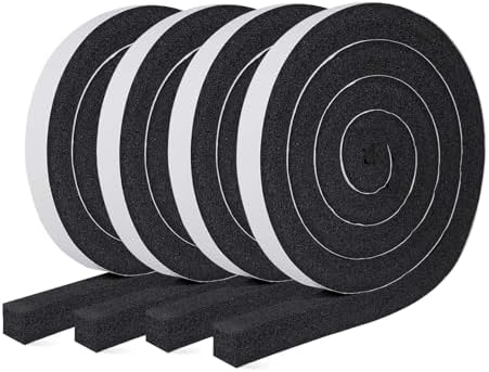 MAGZO Weather Stripping Door Seal 1 Inch W X 1 Inch T X 26 Ft Total Length, Strong Adhesion and High Resilience Air Conditioner Foam Insulation (6.5ft x 4 Rolls)