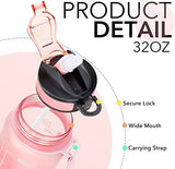 Hyeta 32 oz Water Bottles with Times to Drink and Straw, Motivational Water Bottle with Time Marker, Leakproof, Drinking Sports Water Bottle for Fitness, Gym and Outdoor