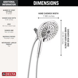 Delta Faucet 6-Setting In2ition 2-in-1 Dual Shower Head with ProClean Spray, Chrome Round Shower Head with Hose, Hand Held Shower Head, Chrome 75655