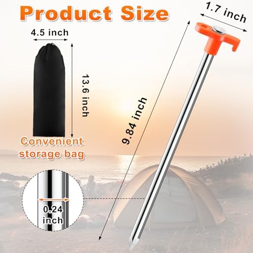 CHERAINTI Tent Stakes, 22 Pcs Heavy Duty Metal Stakes for Ground with Storage Bag, 9.84 Inch Galvanized Non-Rust Camping Tent Pegs Ground Spikes for Camping Tarp Garden Hiking, Orange