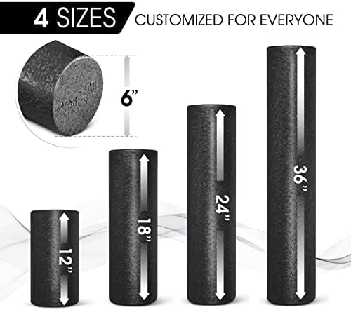 Yes4All High-Density Round Back Roller Foam, Exercise Foam Roller for Yoga, Pilates & Stretching - 12, 18, 24, 36 inch
