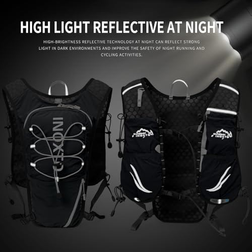 Running Vest for Women Men, Adjustable Chest Straps Running Hydration Vest Backpack with 500ml Soft Flask, Lightweight Breathable Reflective Running Vest for Trail Hiking