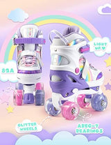 SULIFEEL Rainbow Unicorn 4 Size Adjustable Light up Roller Skates for Girls Boys for Kids