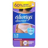Always Discreet Adult Incontinence Underwear for Women and Postpartum Underwear, L, Up to 100% Bladder Leak Protection, 28 Count (Packaging May Vary)