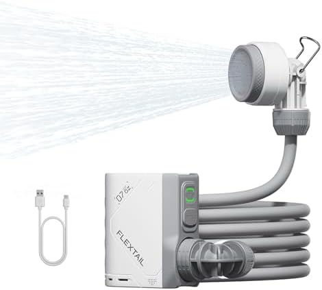 FLEXTAILGEAR Portable Shower Pump, Rechargeable Camping Shower, Outdoor Tiny Shower for Hiking, Waterproof Outdoor Camp Pump, Car wash, Pet Cleaning, Beach Vacations