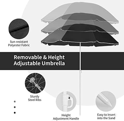 ReunionG Double Folding Camping Chairs, Portable Beach Chairs with Removable Umbrella & Mini Table Carrying Bag, Outdoor Lawn Chairs for Picnic, Patio, Pool, Park (Black)