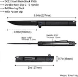 Flipper Pocket Folding Knife,DC53 Steel Blade and G10 Handle. With pocket clip and glass breaker,men's pocket knife hiking trip EDC tool Knife (Black PVD Blade-D)