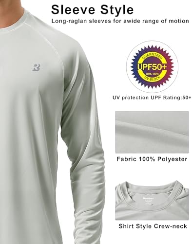 Roadbox Mens UPF 50+ UV Sun Protection Shirts Outdoor Long Sleeve SPF Rash Guard for Fishing Hiking Swimming Running