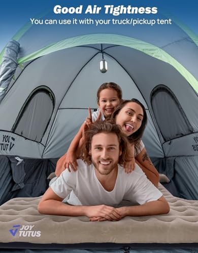 JOYTUTUS Truck Bed Air Mattress for 6.4-6.7Ft Full Size Regular Truck Beds Inflatable Air Mattress for Outdoor Camping,Pickup Tent Accessories with Pump,Cup Holder&2 Pillow(Smooth Edge)