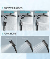 High Pressure Rain Shower Head with Handheld Spray Combo Set, Adjustable 12" Rainfall Dual Shower Head, Double&Tandem Shower Head, Waterfall Showerhead Bathroom -Matte Black