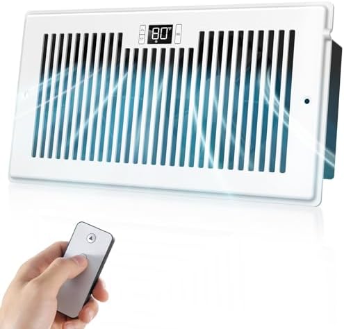 Quiet Register Booster Fan Fits 6" x 12" Register Holes, 10-Speed Smart Heating Cooling AC Vent Fan with Remote Control and Thermostat Control - White