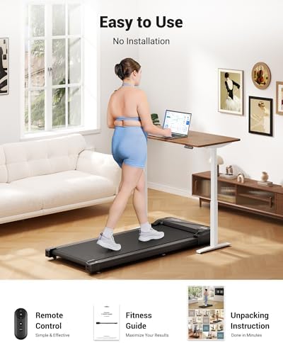 THERUN Walking Pad Treadmill Under Desk, Portable Mini Treadmill for Home/Office, Walking Pad Treadmill 2.5HP, Walking Jogging Machine with 265 lbs Weight Capacity Remote Control LED Display