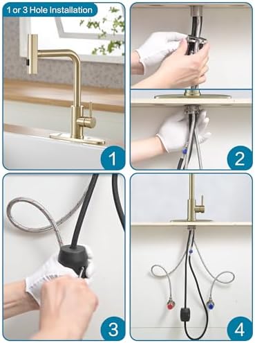 Gold Kitchen Faucets with Pull Down Sprayer,Waterfall Kitchen Sink Faucet,Commercial Utility Stainless Steel Kitchen Faucets,Single Handle Kitchen Sink Faucet with Pull Down Sprayer for 3 Function