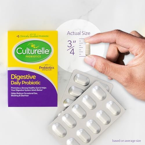 Culturelle Daily Probiotic Capsules For Men & Women, Most Clinically Studied Probiotic Strain, Digestive & Gut Health, Supports Occasional Diarrhea, Gas & Bloating, 1 Month Supply, 30 CT
