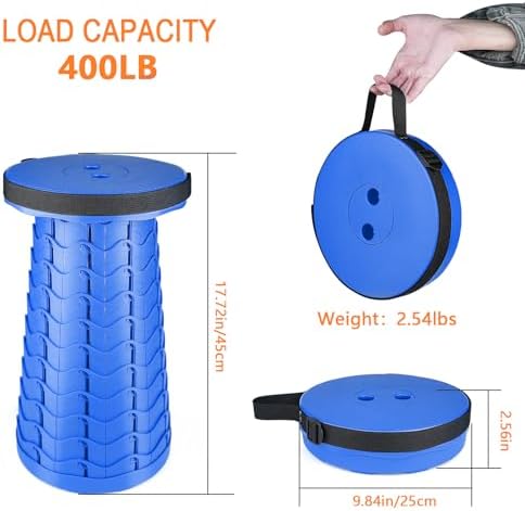 Boreeman Upgraded Folding Stool Lightweight Yet More Sturdy with Load Capacity 400lbs Portable Collapsible Stool for Camping Fishing Hiking BBQ (All Blue)