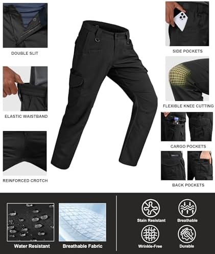Men's Cargo Work Pants Ripstop Water Resistant Hiking Tactical Military Army Pants with Multi Pockets