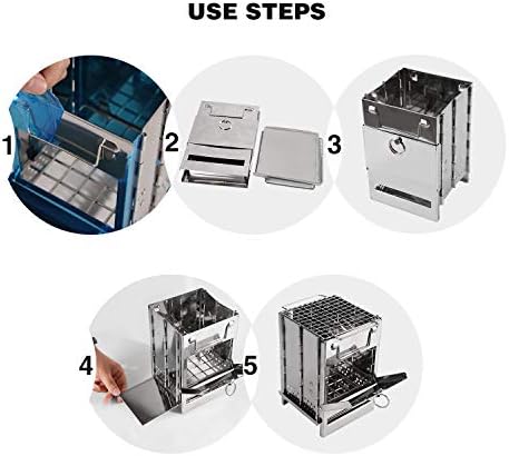 REDCAMP Wood Burning Folding Camp Stove Stainless Steel Grid, Portable Collapsible Backpacking Stove Survival Rocket Stove for Hiking Outdoor Tent Camping Picnic BBQ, Samll