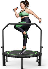 BCAN 450/550 LBS Foldable Mini Trampoline, 40"/48" Adult Fitness Trampoline with Bungees, U Shape Adjustable Foam Handle, Stable & Quiet Exercise Rebounder,Indoor/Outdoor Workout