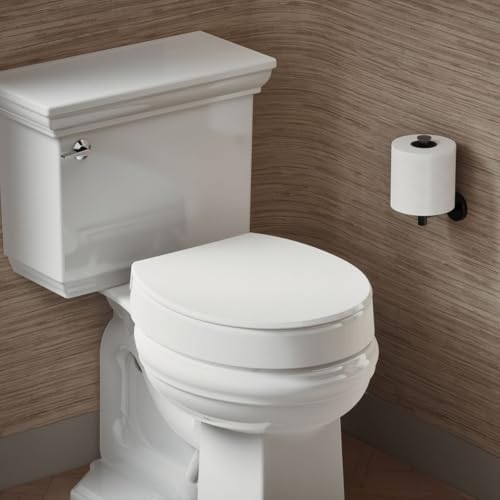 KOHLER 25876-0 Hyten Elevated Quiet-Close Round Toilet Seat, Contoured Seat with Grip-Tight Bumpers, Quick-Attach Hardware, White