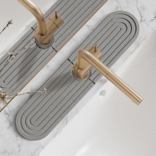 Kitchen Faucet Mat - Diatomite Splash Guard for Sink, Quick-Drying Water Absorbing Stone Tray [Light Grey, 17.7" x 3.9"]