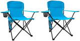 2PCS Folding Camping Collapsible Chairs Heavy Duty Lawn Chair with Cooler Bag, Storage Pocket, Waterproof Bag Outdoor Arm Chair, Supports 225LBS, Blue