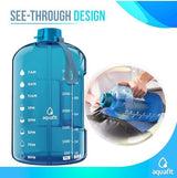 AQUAFIT 1 Gallon Water Bottle With Times To Drink - 128 oz Straw Motivational Large Sports Time Marker Gym Jug