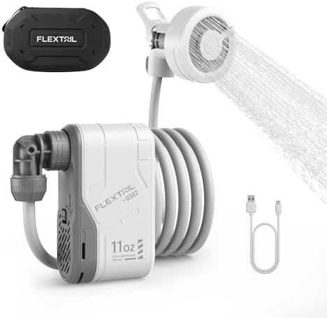 FLEXTAILGEAR MAX Shower Portable Shower for Camping, Rechargeable Outdoor Camping Shower, Portable Shower Pump with USB-C,Shower Pump for Hiking, Car wash, Pet Cleaning, Beach Vacations