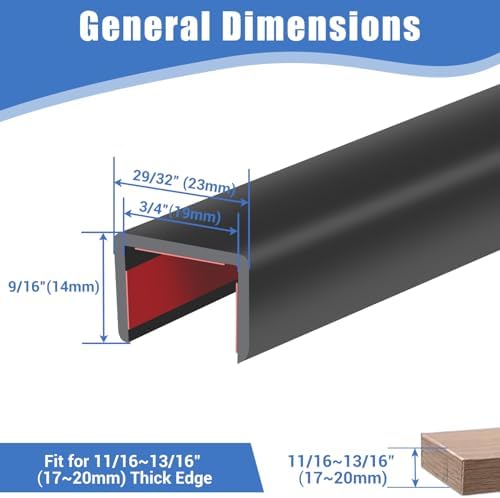 Rubber Edge Trim, Self-Adhesive Flexible Edge Protector for Plywood, Cabinet and Drawer, 3/4" Peel and Stick U Shaped Edge Banding for Wood, EPDM Material, Fit 0.75"(19mm), Length 10Ft