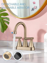 Cobbe Brushed Gold Bathroom Faucets, 4-Inch Bathroom Sink Faucet, 2 Handle Sink Faucet with Pop Up Drain and Water Supply Lines, Gold