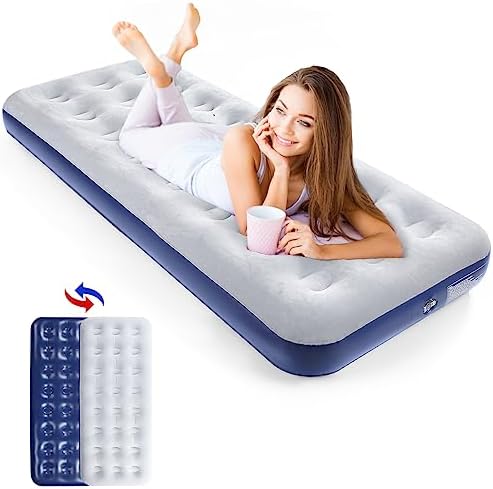 Camping Air Mattress Inflatable Air Bed Flocked Surface Travel Bed Sleeping Pad Air Bed for Outdoor Camping Tent Guest Travelling