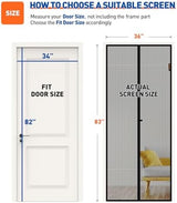 MAGZO Magnetic Screen Door Fit Door Size 34 x 82 Inch, Screen Size 36" x 83" Fiberglass Door Screen Net for Sliding Door Black