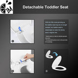Elongated Toilet Seat with Toddler Seat Built In, Slow Close for Both Child & Adult Seats, Potty Training Seat, No Wiggle and Easy to Install, Detachable Toddler Seat for Longterm Usage, White