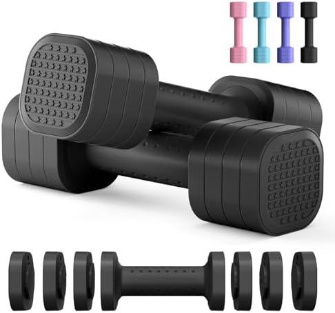 Adjustable Dumbbell Set of 2, 4 in 1 Free Weights Dumbbells Set for Women, Hand Weights for Women at Home, Each 2lb 3lb 4lb 5lb with TPU Soft Rubber Handle for Home Gym Exercise Training
