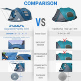 4 Person Pop Up Tents for Camping - AYAMAYA Waterproof Instant Family Tents with Skylight & Removable Rainfly, Upgraded Large Size with 2 Doors -Automatic Easy Setup Beach Tent with Poles