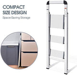 KINGRACK Aluminium 3 Step Ladder, Lightweight Step Stool with Non-Slip Pedals, Handrail, 330 LBS Foldable Step Ladder for Kitchen, Garage, Home, Space Saving, Sturdy and Portable, Silver