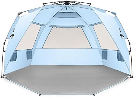 Easthills Outdoors Instant Shader Deluxe XL Beach Tent Easy Up 99" Wide for 4-6 Person Sun Shelter - Extended Zippered Porch Included Blue