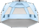 Easthills Outdoors Instant Shader Deluxe XL Beach Tent Easy Up 99" Wide for 4-6 Person Sun Shelter - Extended Zippered Porch Included Blue