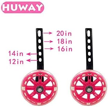 training wheels flash mute wheel bicycle stabiliser mounted Kit compatible for bikes of 12 14 16 18 20 Inch， 1 Pair