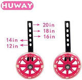 training wheels flash mute wheel bicycle stabiliser mounted Kit compatible for bikes of 12 14 16 18 20 Inch， 1 Pair