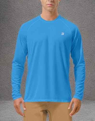 Roadbox Mens UPF 50+ UV Sun Protection Shirts Outdoor Long Sleeve SPF Rash Guard for Fishing Hiking Swimming Running