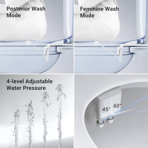 Bidet Attachment for Toilet, Dual Nozzle Bidet Toilet Seat, Non-Electric Ultra-Thin Bidets for Existing Toilets, Rear/Feminine Wash with Adjustable Water Pressure (Rose Gold)