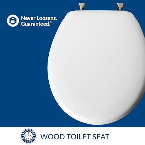 MAYFAIR 844BN 000 Toilet Seat with Brushed Nickel Hinges will Never Come Loose, ROUND , White, 1 Pack - ROUND