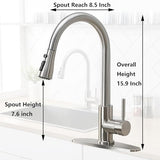 Kitchen Faucets with Pull Down Sprayer, Brushed Nickel High Arc RV Laundry Bar Commercial Sink Faucet, 1 or 3 Hole Stainless Steel Single Handle Faucets for Kitchen Sink with Deck Plate