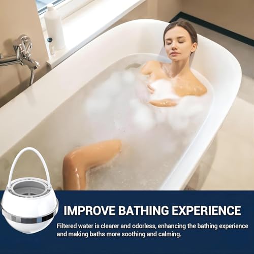 Bath Bathtub Shower Water Filter for Tub Faucet - Hard Water Softener - Remove Contaminants,Chlorine and Fluoride - Improves Skin, Hair and Nails Condition, White, BTBF-051