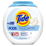 Tide PODS Free & Gentle Laundry Detergent Soap Pacs, HE Compatible, Unscented, Gentle on Skin, 76 Count, Tide PODS Laundry Detergent