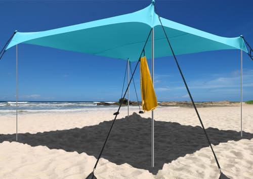 Beach Shade Windproof Design, Sun Shelter UPF50+ Portable Family Canopy Tent with 8 Sandbag Anchors 10x10 FT 4 Poles Pop Up Outdoor Shelter for Beach, Camping, Fishing, Backyard and Picnics